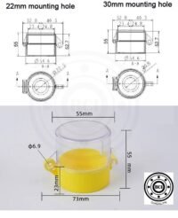 CUBIERTA PROTECTOR GUARDA AMARILLO Y TRANSPARENTE 55X55 PARA BOTON 22MM