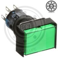 BOTON 16MM PULSADOR RECTANGULAR VERDE SALIENTE MOMENTANEO CON LED P/24 VCA/DC 2NC Y 2NA