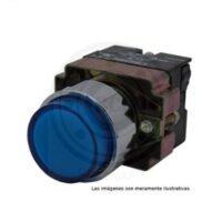 BOTON 22MM AZUL SALIENTE MOMENTANEO ILUMINADO S/LED C/BASE