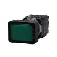 BOTON 16MM VERDE RASANTE MOMENTANEO RECTANGULAR  C/BASE Y 1 CONTACTO N.O.